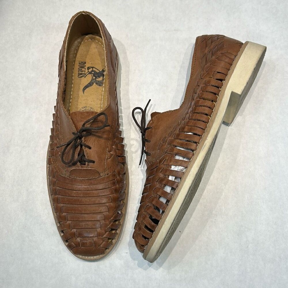 Rogers Leather Huarache Shoes Sandals Woven Mens Sz 8.5 Womens Sz 10 MEX Sz 27